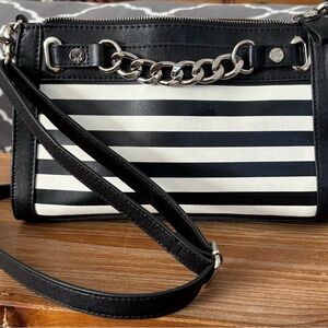 Emma Fox Black and White Striped Crossbody Bag